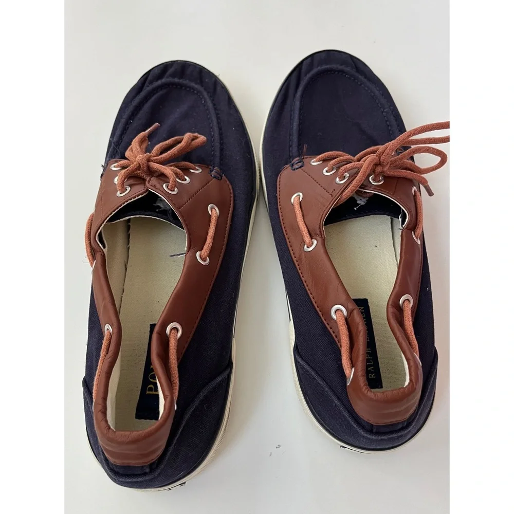 Polo Ralph Lauren Men’s Rylander Blue and Brown Canvas Boat Shoes 11D